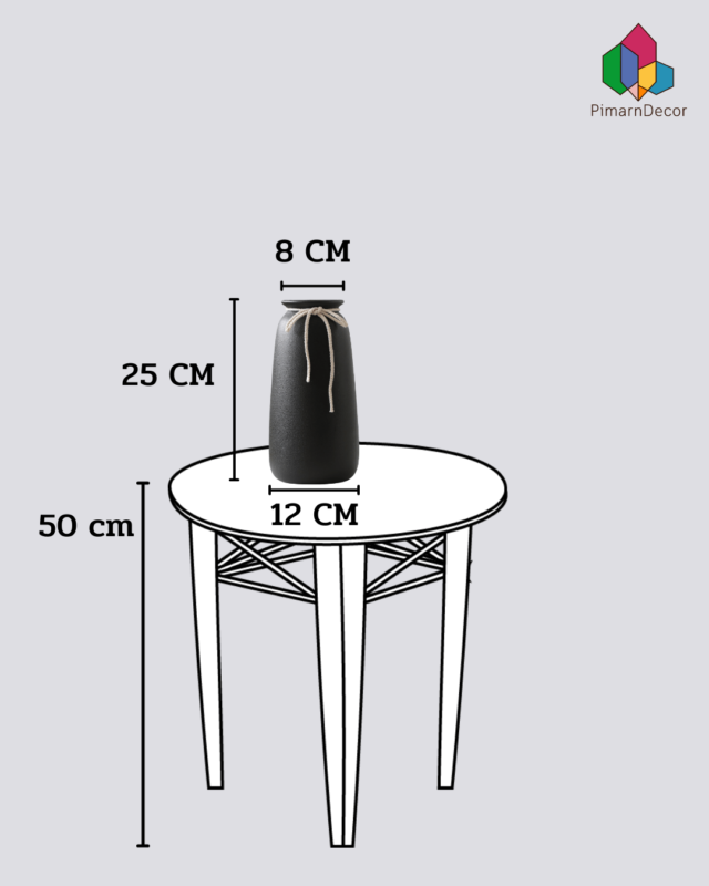 แจกันเซรามิก ทรงสูง สีดำ พร้อมเชือกผูก สูง25CM